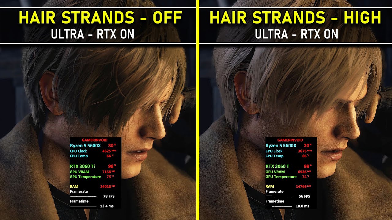 Resident Evil 4 (Remake) Hair Strands On vs Off RTX 3060 Ti