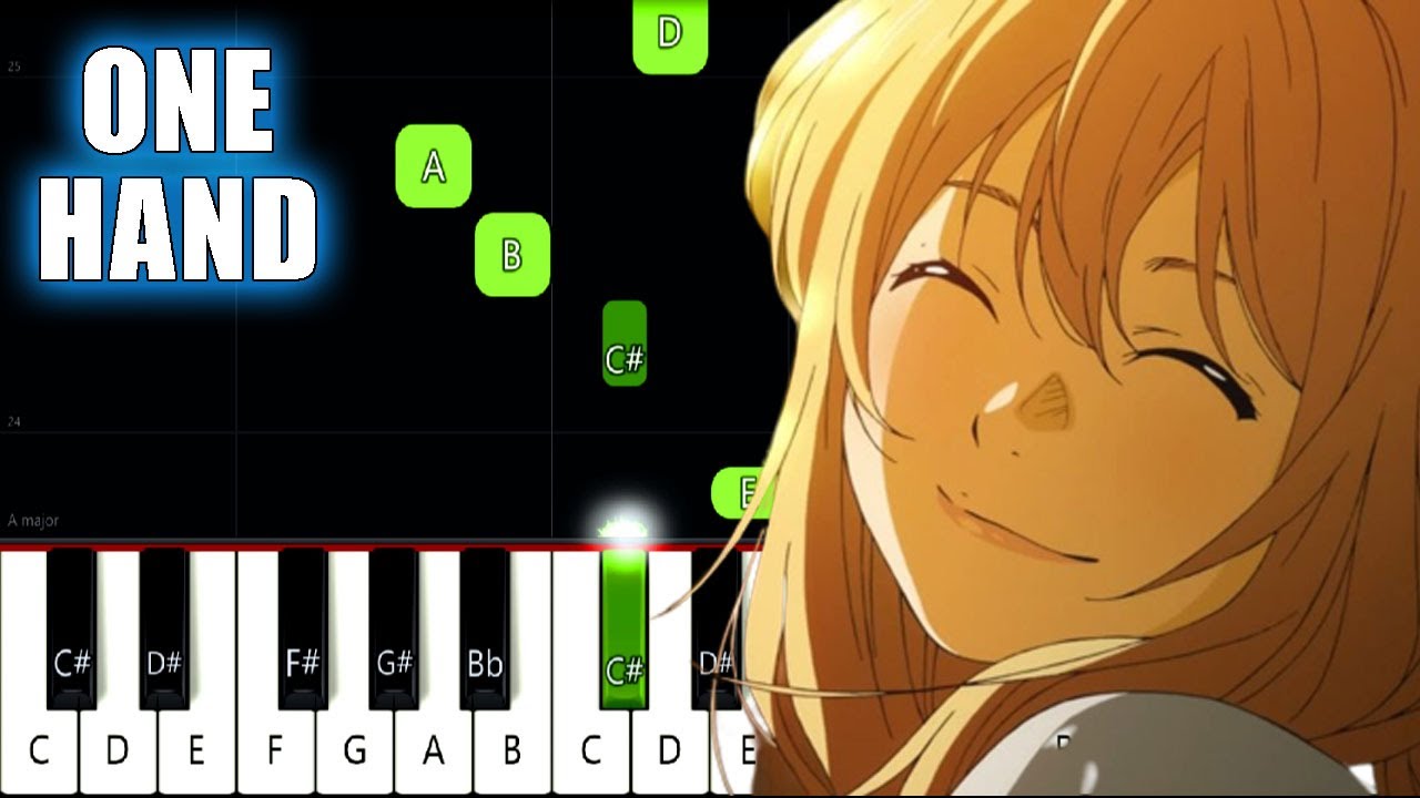 Hikaru Nara - Shigatsu wa Kimi no Uso OP on Piano (Right Hand Slow Easy) 