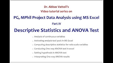 PG MPhil Project Data Analysis using MS Excel: Part IV Descriptive Statistics and ANOVA Test