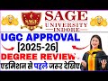 Sage university Indore ugc approved or not 2025-26😱 || Sage university Valid or not 2025-26