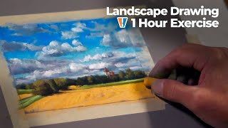Pastel Landscape Drawing With Clouds