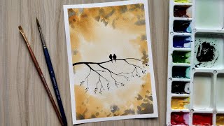 scenery easy painting bird watercolor
