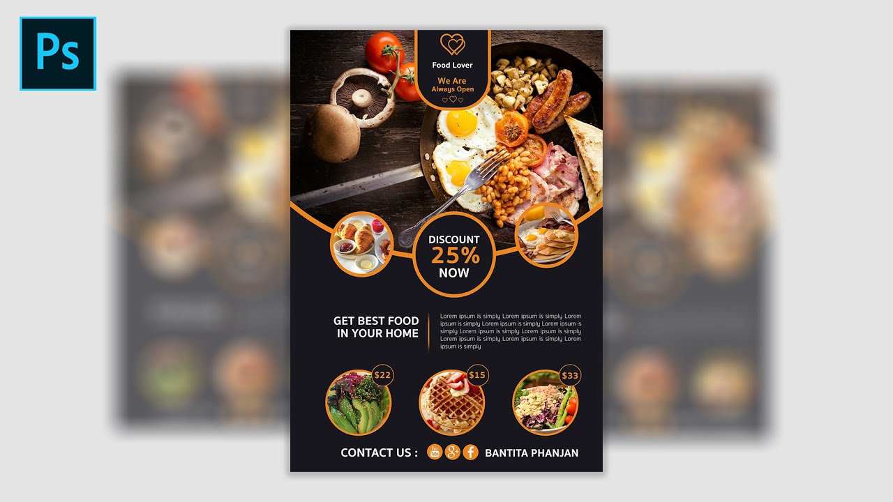 EP16 ออกแบบโปสเตอร์เมนูอาหาร How to Create a food menu Flyer in Photoshop