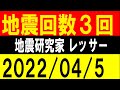地震回数３回、急に減った！地震研究家 レッサー