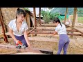 Farm life single mother installs floor frame for new house  build log cabin