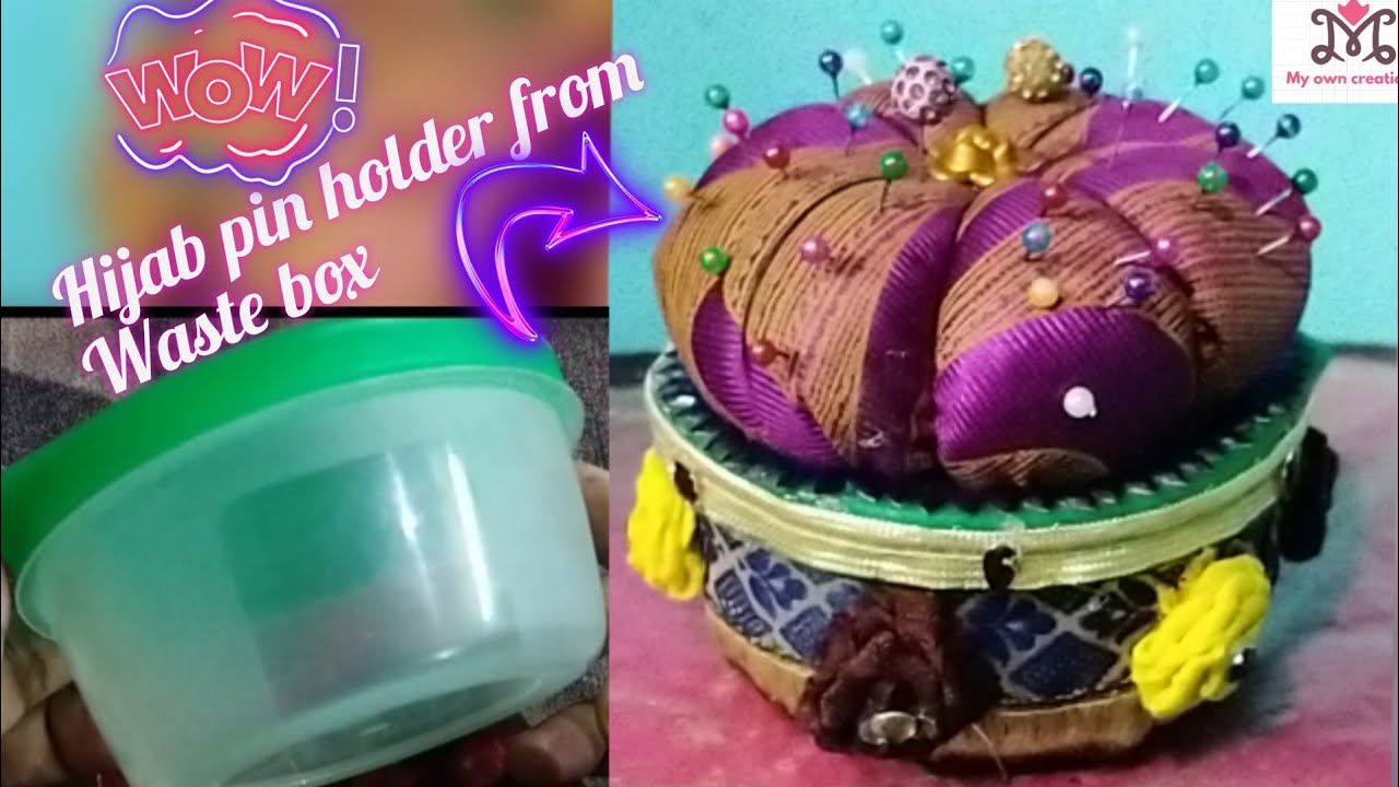 Useful hijab pin holder/waste plastic box reuse idea/diy