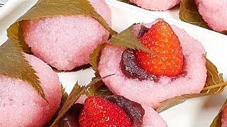 Kyoto Japanese sweets Strawberry Sakuramochi(wagashi)いちご桜もち(レンジで簡単♪道明寺粉での作り方)