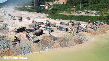 Amazing Large Capacity Land Reclamation​​ Bulldozer Truck Clearing  Building New Road On Beach