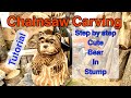 Step by step Chainsaw carving a cute bear in a stump. Chainsaw carving tutorial.