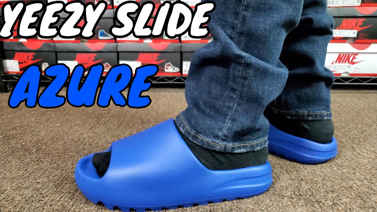 YEEZY SLIDE AZURE REVIEW & ON FEET WITH SIZING