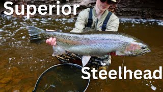 Superior STEELHEAD on the Fly, MONSTER Fish landed ( Rigging How To Included )