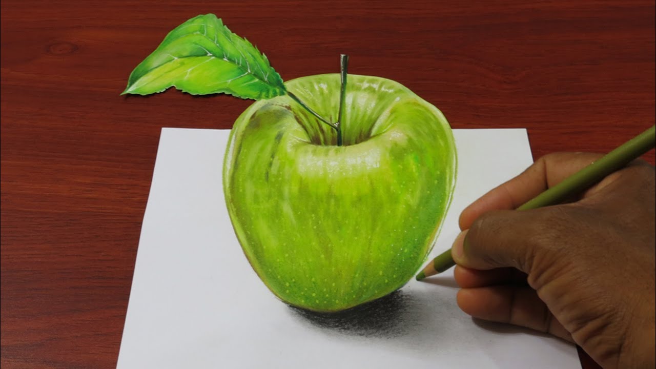 Como Dibujar una Manzana Realista en 3D | Dibujo Anamorfico - thptnganamst.edu.vn