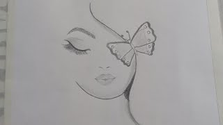 (butterfly sitting on a girl face )(how to draw a real girl  face step by step)