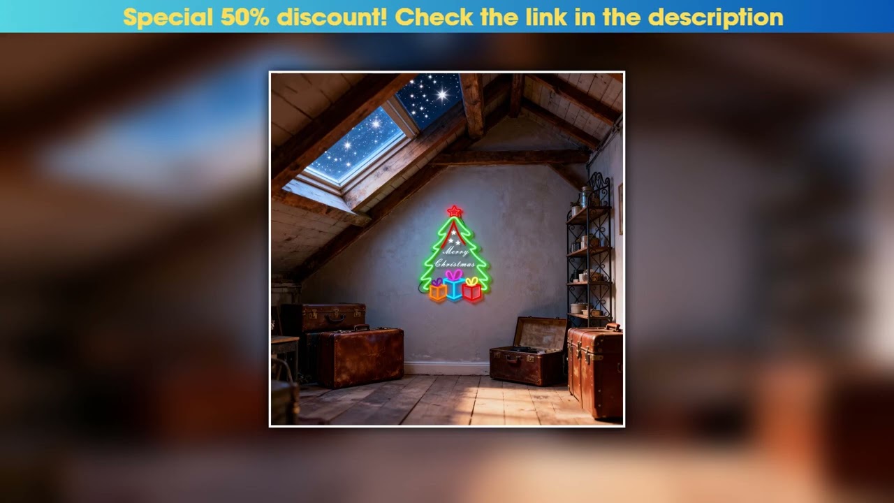 Deal Merry Christmas Neon Sign Tree with Gifts LED Light for Home Party Holiday Decor Festive Wall•