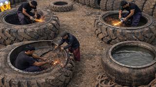 Unbelievable Recycling ! How Old Waste Tyres Are Turned into Water Tub | Waste Recycling