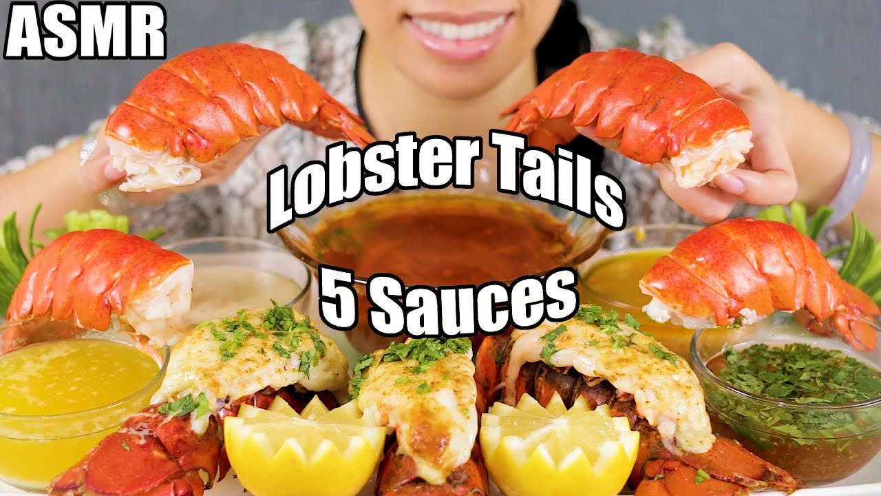 ASMR Eating LOBSTER TAILS - 5 Dipping Sauces (1st time trying Bloves Sauce) Eating Sounds ロブスター l 먹방