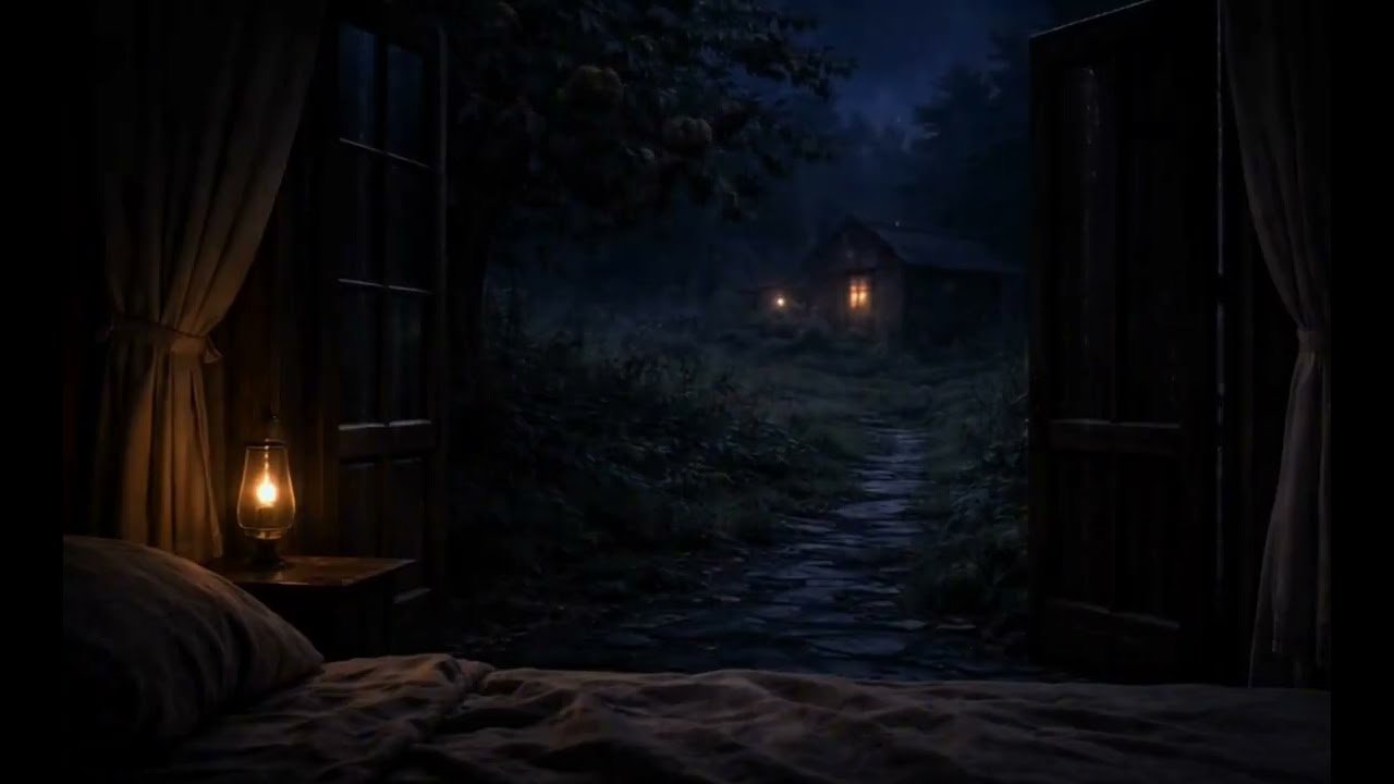 Nachtregen vor der offenen Tür – ein stiller Weg ins Dunkel 🌧️