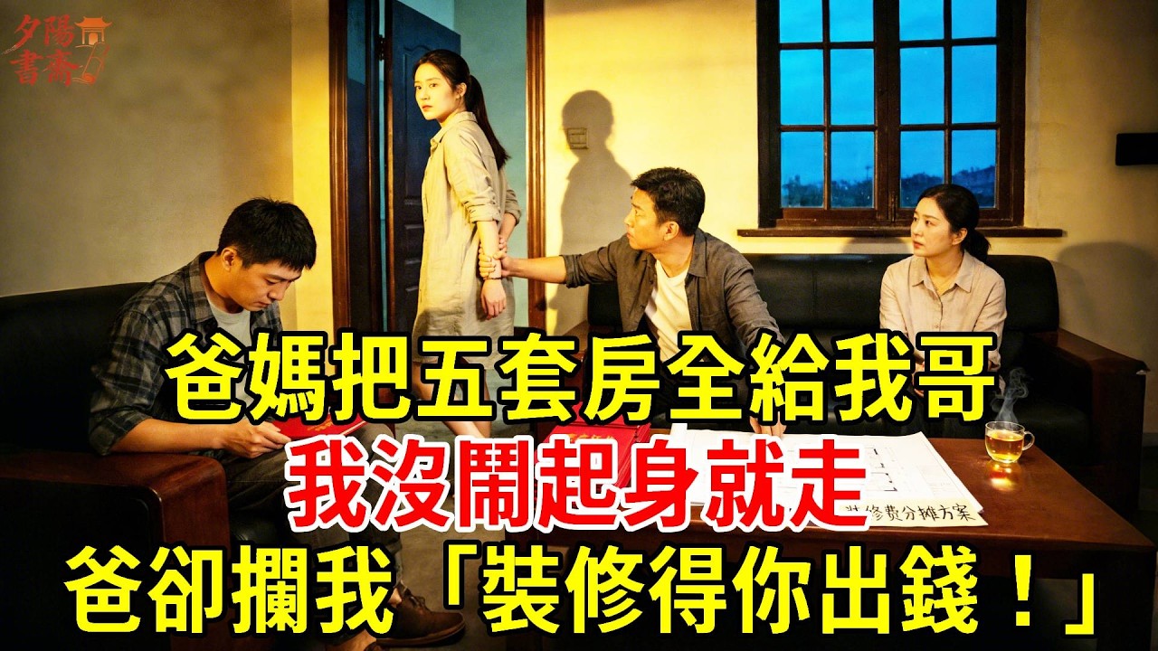 【優秀爽文】爸媽把五套房全給我哥，我沒鬧起身就走，爸卻攔我「裝修得你出錢！」#為人處世#經驗#情感故事#戀愛#情感#婚姻#人生感悟