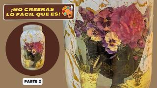 : Decoupage Con Servilleta Sobre frasco Reciclado ( Paso a Paso ) Parte 2