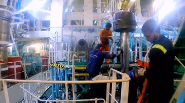 Main engine decarb Changing piston ring in  Tanker Ship