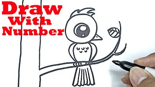 how to draw a bird cute with number 0 drawing with number