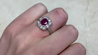 Floral Design 1.30CT Cushion-Cut Ruby Ring With Diamond Halo - Enola Ring - Hand Video