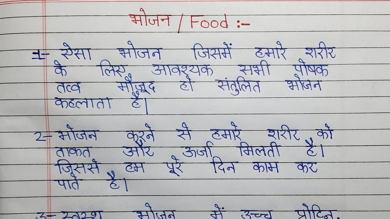 hindi essay on importance of food