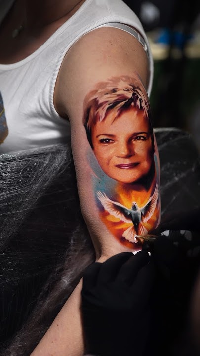  Memorial tattoo for my customer 🥹 portrait of her mother who passed ...