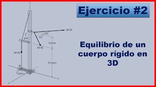 Equilibrio de un cuerpo rígido en 3D, Ejercicio 2. Determinar las reacciones en el punto O.
