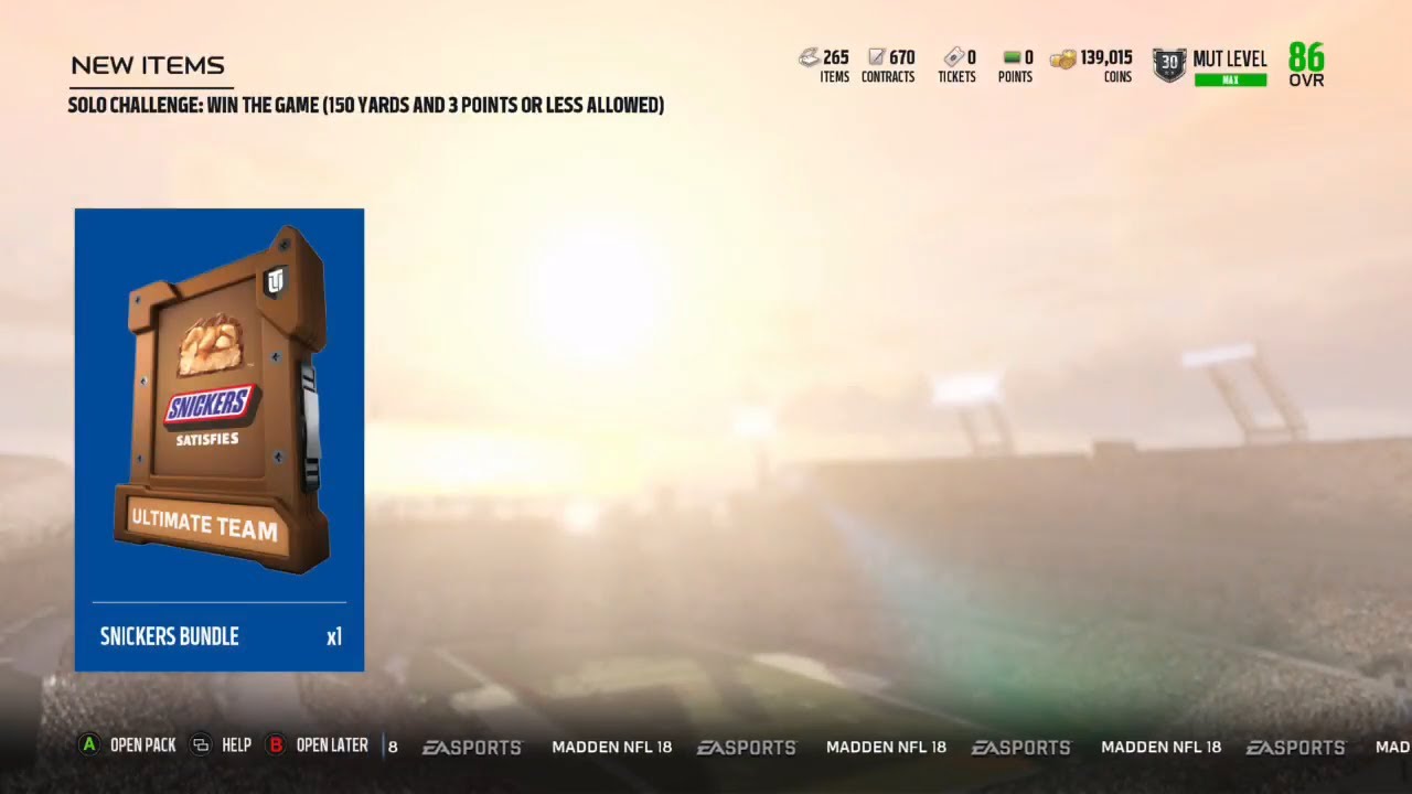 Madden 18 Ultimate Team Snickers Solo Reward Pack Opening - FREE ELITE