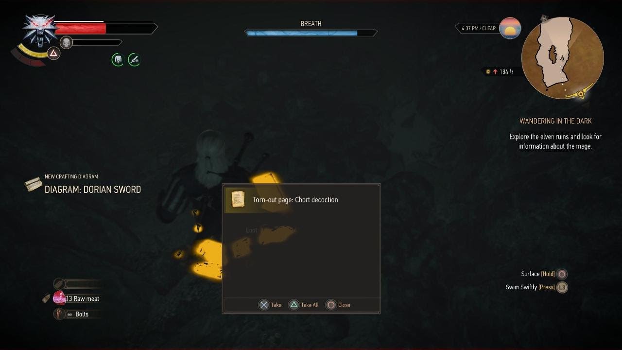 Wandering in the Dark, Loot in Left Side of Cave and Underwater, The Witcher 3