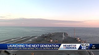 WJCL’s Lydia Blackstone takes us aboard the USS George H.W. Bush as Navy pilots earn their wings