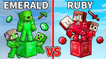 JJ and Mikey: EMERALD vs RUBY One Block Family Battle in Minecraft - Maizen