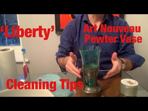 HOW TO CLEAN PEWTER / Liberty Art Nouveau Pewter Vase with Clutha Glass. Pewter Cleaning Tips