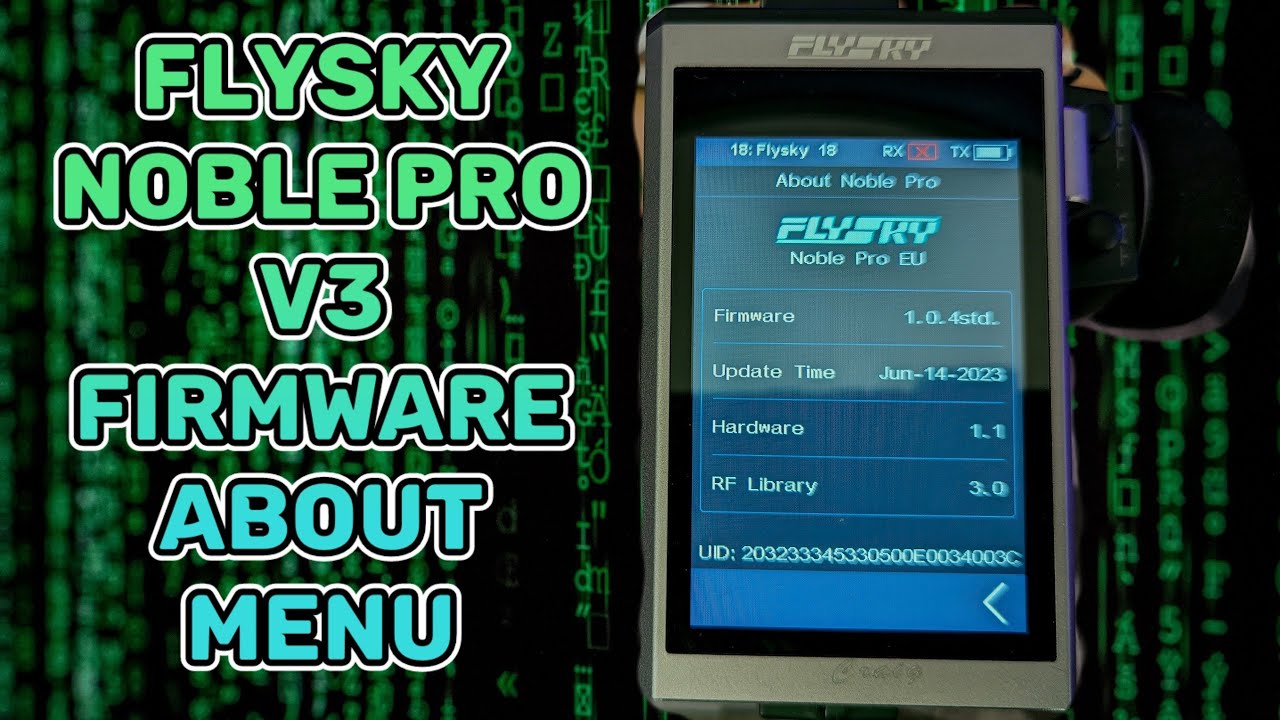 Flysky Noble pro V3 firmware about menu.