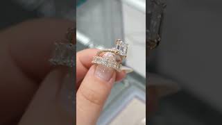 Emerald Cut Moissanite Diamond Hidden Halo Bridal Ring Set #shorts #diamondring #bridalring