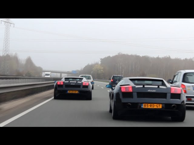 2x Lamborghini Gallardo Racing on Autobahn!! - 1080p HD class=