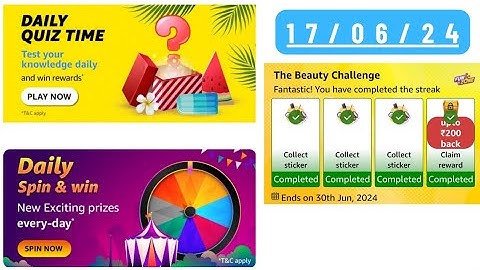 Daily Quiz Time Amazon 17 June 2024 || Daily Quiz Answers Today Amazon || Daily Spin and Win Quiz Am
