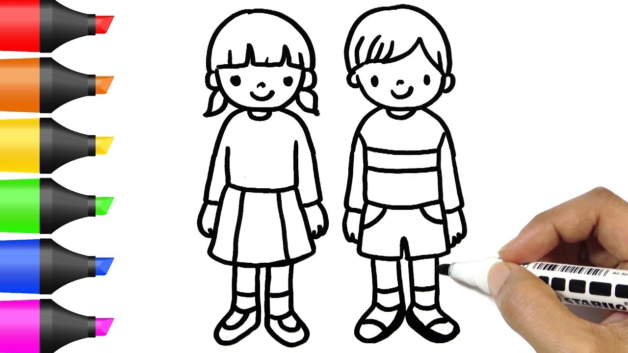 Drawing Boy and Girl Kids, Coloring Pages