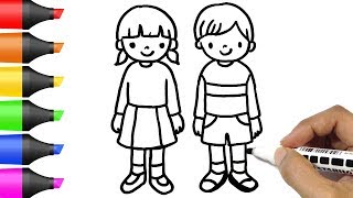 Drawing Boy and Girl Kids | Coloring Pages | BOBO Cute Art