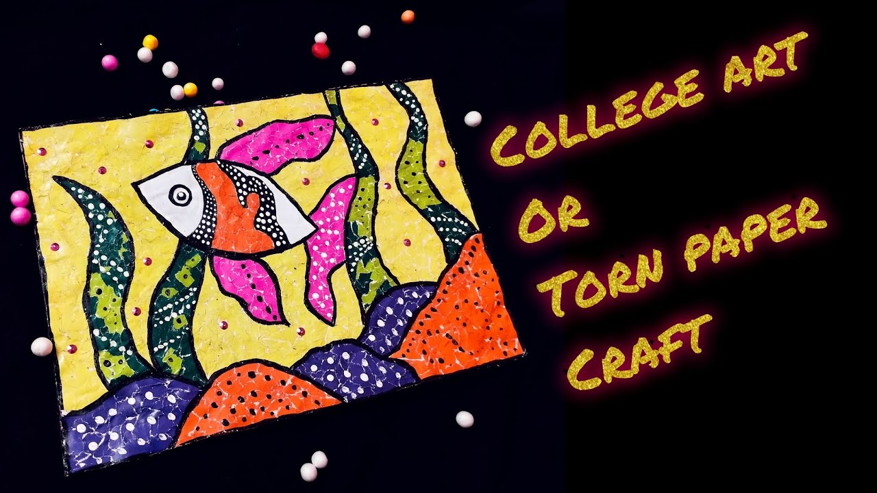 Collage Art Torn Paper Craft Idea fish Collage Making Marble Paper collage-art-torn-paper-craft-idea-fish-collage-making-marble-paper