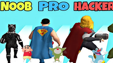 Noob vs Pro vs Hacker in super hero run||oggy and jack voice