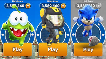 Om Nom Run vs Talking Tom Hero Dash vs Sonic Dash Walkthrough Gameplay