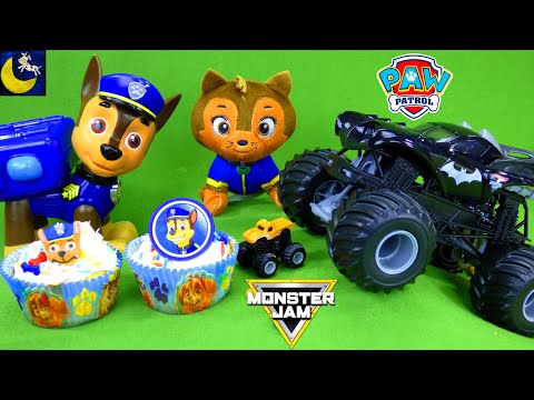 Paw Patrol Toys Make Cupcakes for Monster Jam Trucks Birthday! Best Kids Toy Stories Cooking Video!