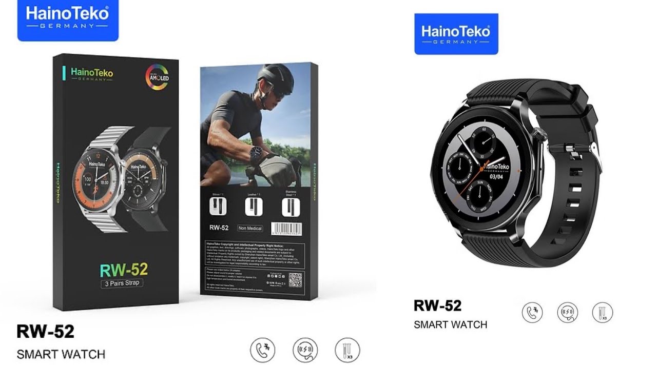 HainoTeko RW 52 Round Shape Amoled Display Smart Watch With 3 Pair Straps Black