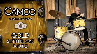 60s CAMCO Oak Lawn Era Drum Kit & Snare Drum - Gold Satin Flame (Moire)