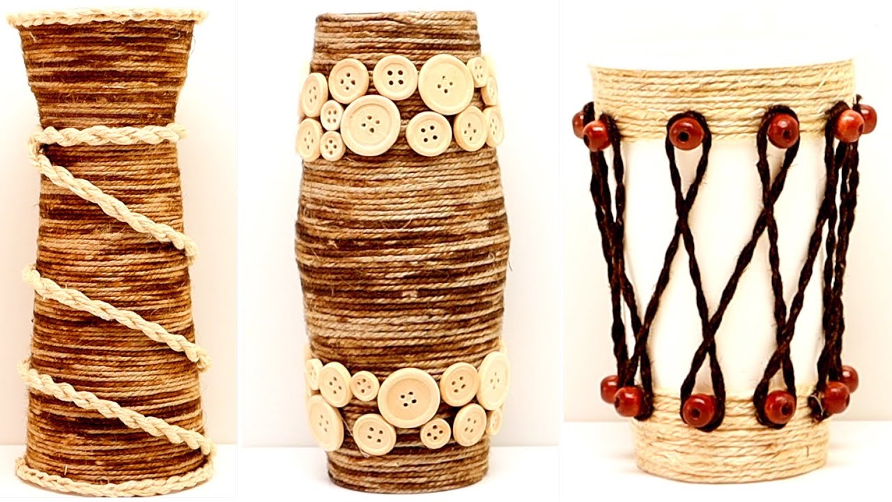 6 ideas for DIY Flower Vase from jute rope and paper cups YouTube