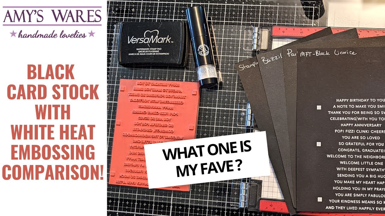 Black card stock with white heat embossing comparison! See which paper I  like best! 