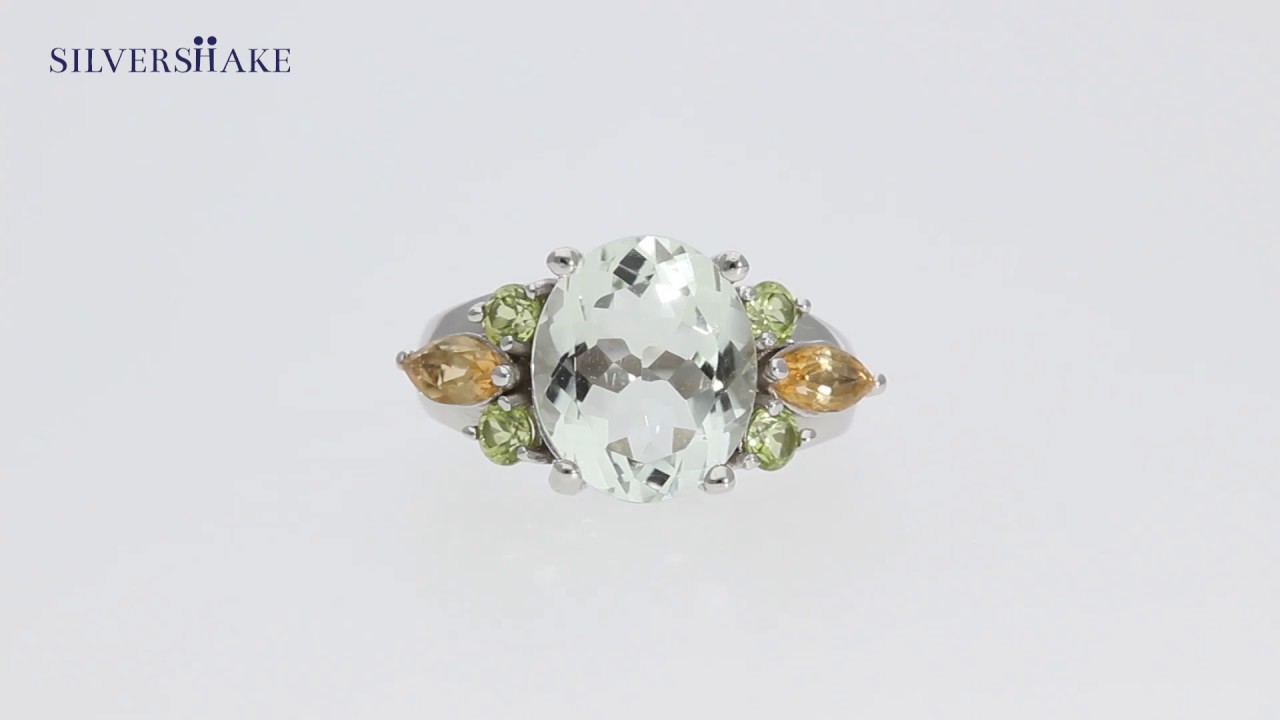 SILVERSHAKE Natural Green Amethyst, Peridot & Citrine 925 Sterling Silver Cocktail Ring-RN0060371