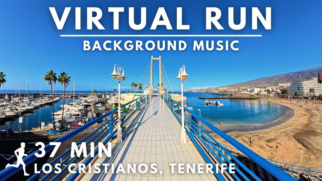 Virtual Running Video for Treadmill with Music - Tenerife, Los Cristianos Waterfront #virtualrunning